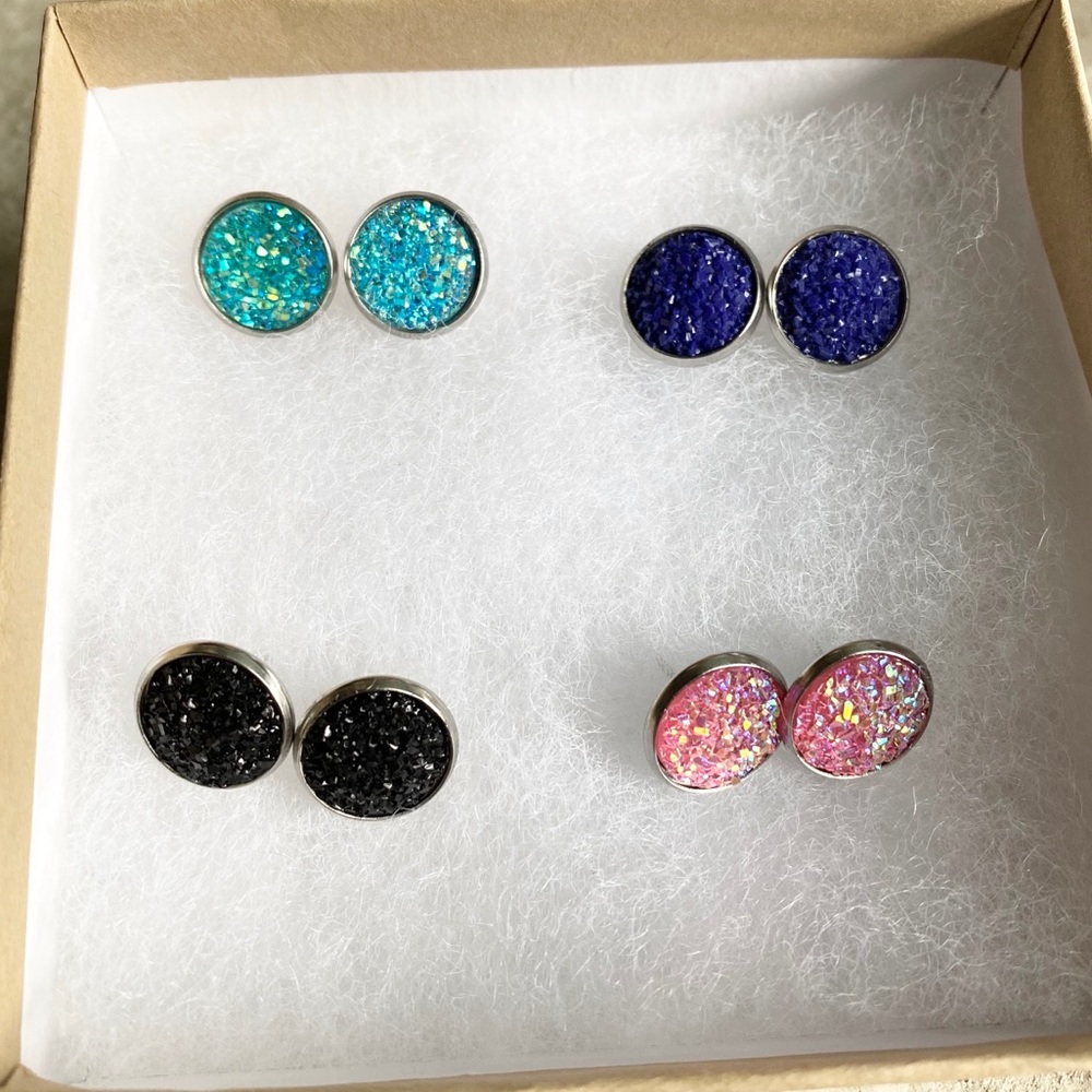 Set Of 4: 12mm Stainless Steel Earrings